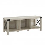 48" Farmhouse Metal X Entry Bench with Storage - White Oak