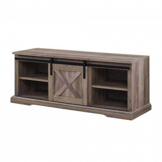 48" Sliding Barn Door Entry Bench with Storage - Grey Wash