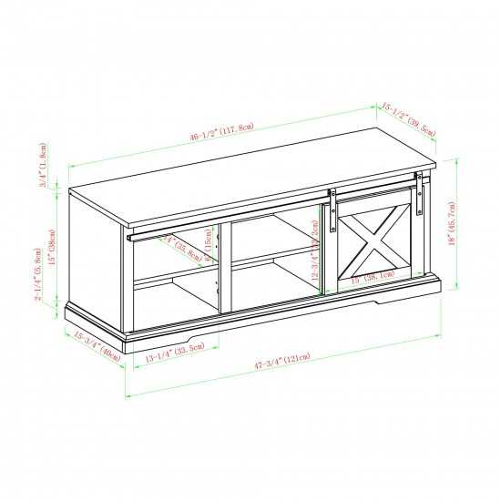 48" Sliding Barn Door Entry Bench with Storage - White/Rustic Oak