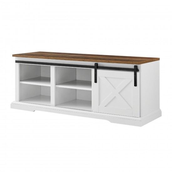 48" Sliding Barn Door Entry Bench with Storage - White/Rustic Oak