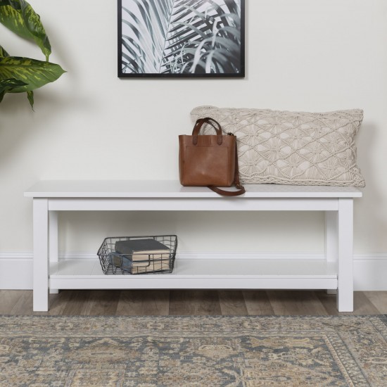 50'' Farmhouse Entryway Bench with Grooved Shelf - White