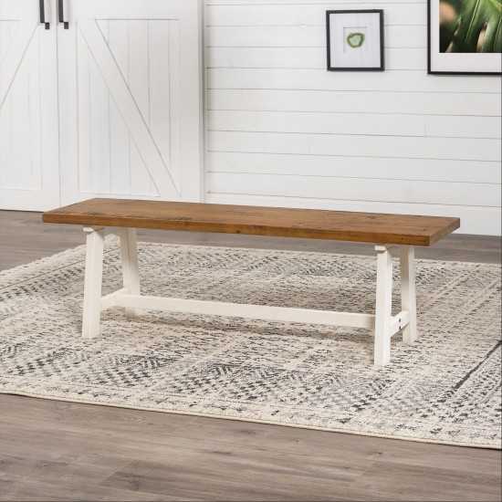 Brennan 60" Solid Wood Dining Bench - Rustic Oak/White Wash