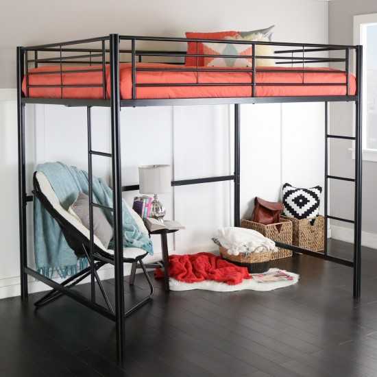 Premium Metal Full Size Loft Bed - Black