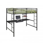 Premium Metal Full Size Loft Bed with Wood Workstation - Black