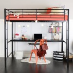 Premium Metal Full Size Loft Bed with Wood Workstation - Black