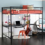 Premium Metal Full Size Loft Bed with Wood Workstation - Black