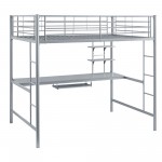 Premium Metal Full Size Loft Bed with Wood Workstation - Silver