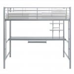 Premium Metal Full Size Loft Bed with Wood Workstation - Silver