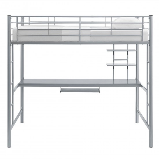 Premium Metal Full Size Loft Bed with Wood Workstation - Silver