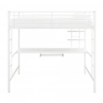 Premium Metal Full Size Loft Bed with Wood Workstation - White