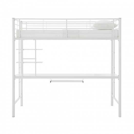 Premium Metal Full Size Loft Bed with Wood Workstation - White