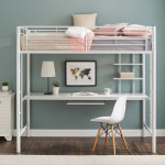 Premium Metal Full Size Loft Bed with Wood Workstation - White