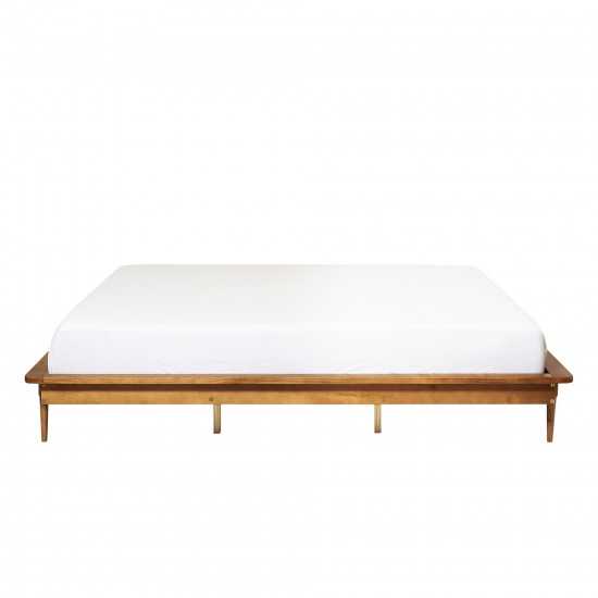 King Mid Century Modern Solid Wood Platform Bed - Caramel