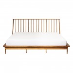 King Mid Century Modern Solid Wood Spindle Platform Bed - Caramel