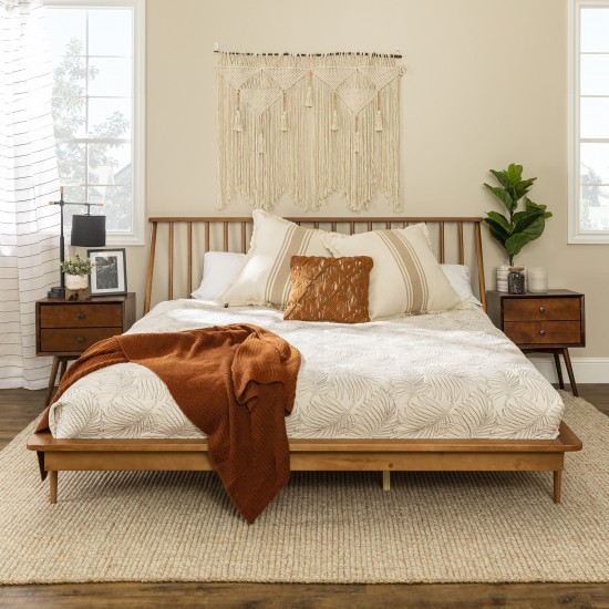 King Mid Century Modern Solid Wood Spindle Platform Bed - Caramel