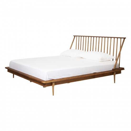 King Mid Century Modern Solid Wood Spindle Platform Bed - Caramel