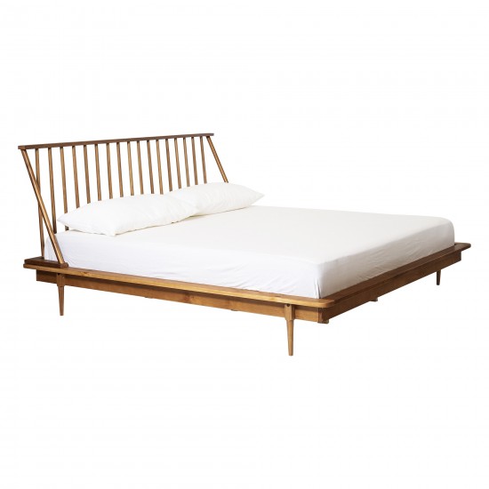 King Mid Century Modern Solid Wood Spindle Platform Bed - Caramel