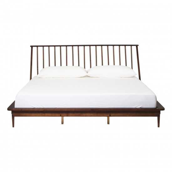 King Mid Century Modern Solid Wood Spindle Platform Bed - Walnut