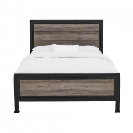 Industrial Queen Size Bed - Grey Wash