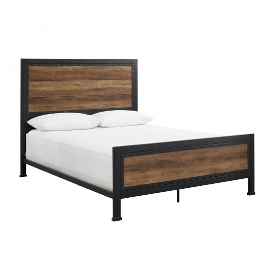 Industrial Queen Size Bed - Rustic Oak