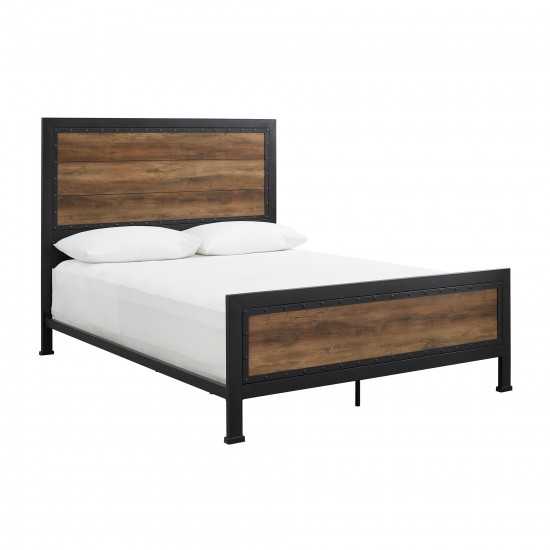 Industrial Queen Size Bed - Rustic Oak