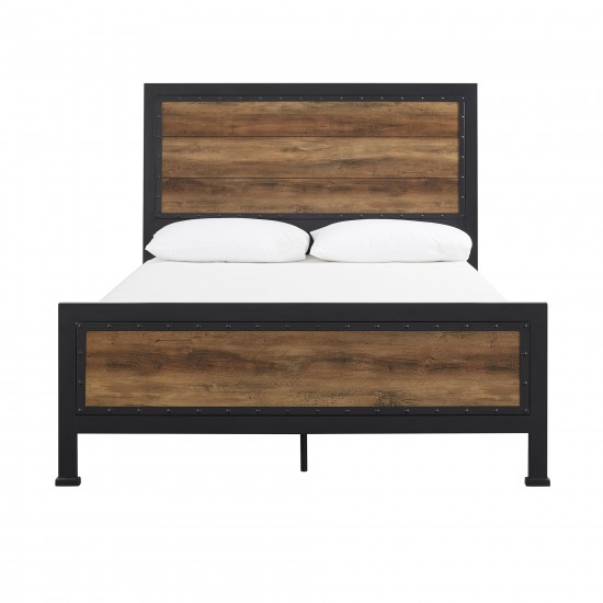 Industrial Queen Size Bed - Rustic Oak