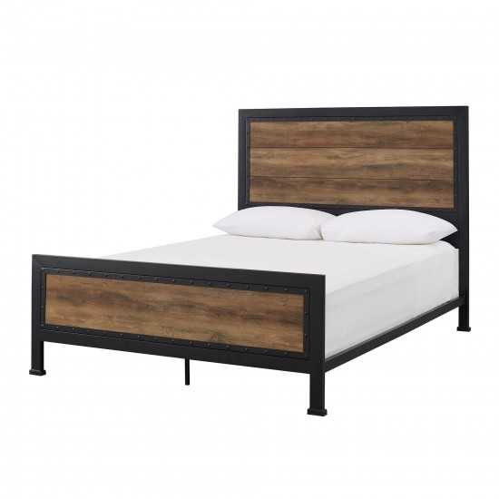 Industrial Queen Size Bed - Rustic Oak