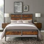 Industrial Queen Size Metal and Wood Plank Bed - Brown