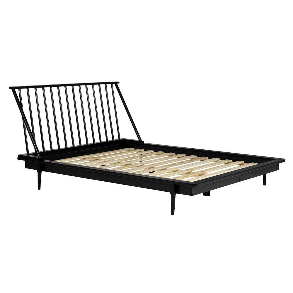 Modern Wood Queen Spindle Bed - Black