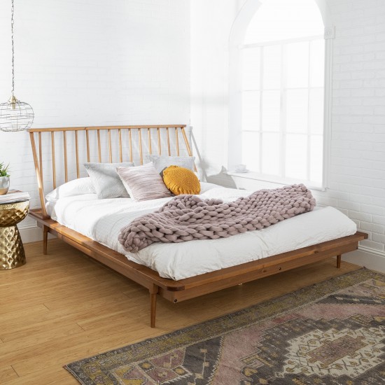 Modern Wood Queen Spindle Bed - Caramel