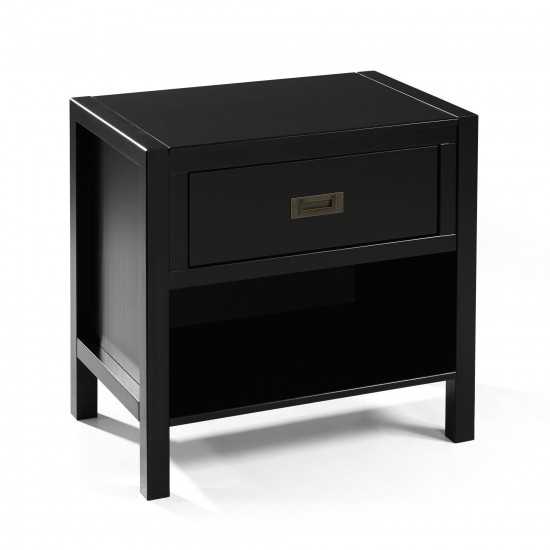 Lydia 1 Drawer Classic Solid Wood Nightstand - Black