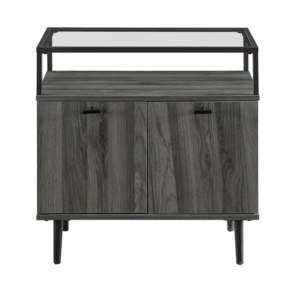 Modern Glass Top 2-Door Nightstand - Slate Grey