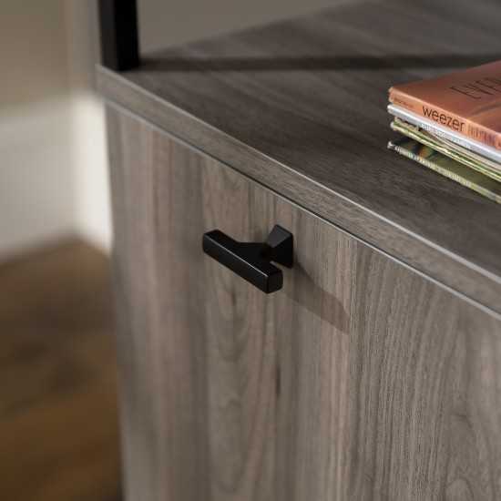 Modern Glass Top 2-Door Nightstand - Slate Grey