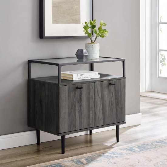 Modern Glass Top 2-Door Nightstand - Slate Grey