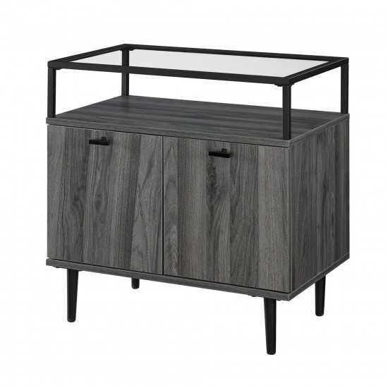 Modern Glass Top 2-Door Nightstand - Slate Grey