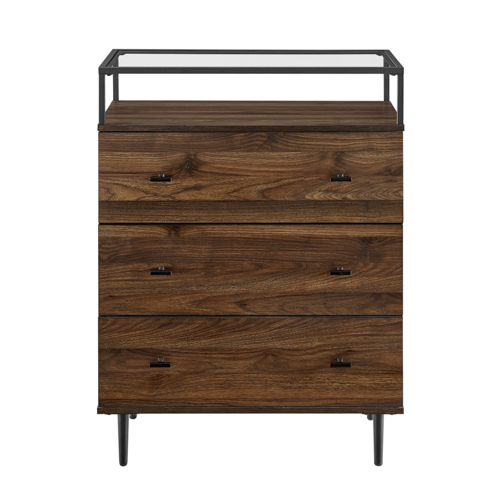 Miller Modern Glass Top 3 Drawer Accent Console - Dark Walnut