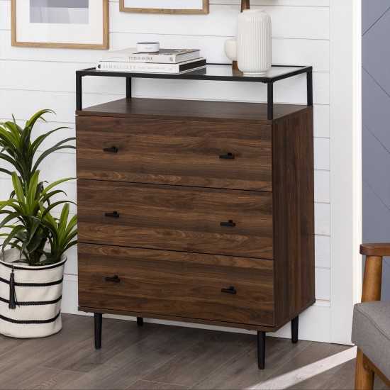 Miller Modern Glass Top 3 Drawer Accent Console - Dark Walnut