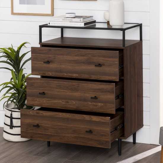 Miller Modern Glass Top 3 Drawer Accent Console - Dark Walnut