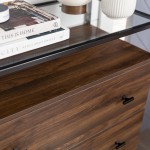 Miller Modern Glass Top 3 Drawer Accent Console - Dark Walnut