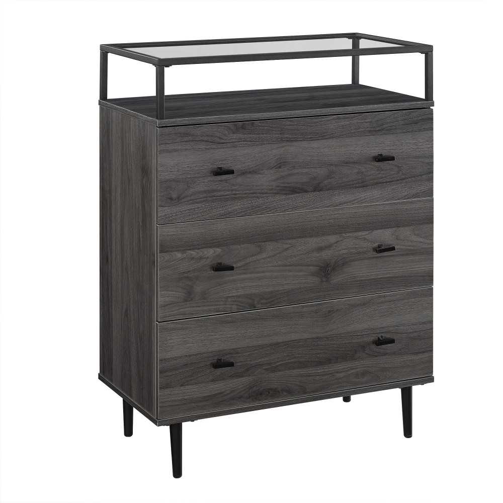 Miller Modern Glass Top 3 Drawer Accent Console - Slate Grey