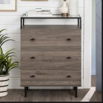 Miller Modern Glass Top 3 Drawer Accent Console - Slate Grey