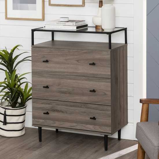 Miller Modern Glass Top 3 Drawer Accent Console - Slate Grey