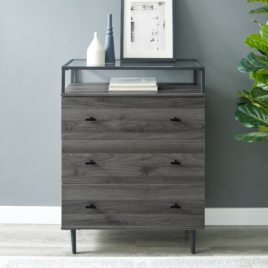 Miller Modern Glass Top 3 Drawer Accent Console - Slate Grey