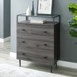 Miller Modern Glass Top 3 Drawer Accent Console - Slate Grey