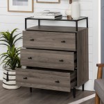 Miller Modern Glass Top 3 Drawer Accent Console - Slate Grey