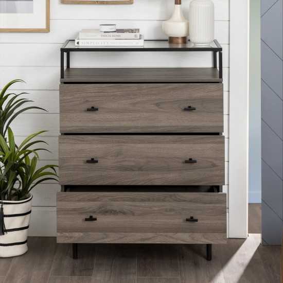 Miller Modern Glass Top 3 Drawer Accent Console - Slate Grey