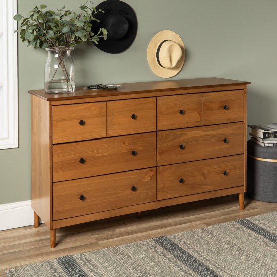 Modern 6 Drawer Solid Wood Dresser - Caramel