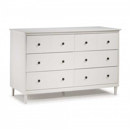 Modern 6 Drawer Solid Wood Dresser - White