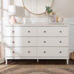 Modern 6 Drawer Solid Wood Dresser - White
