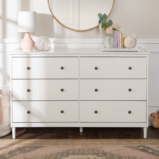 Modern 6 Drawer Solid Wood Dresser - White